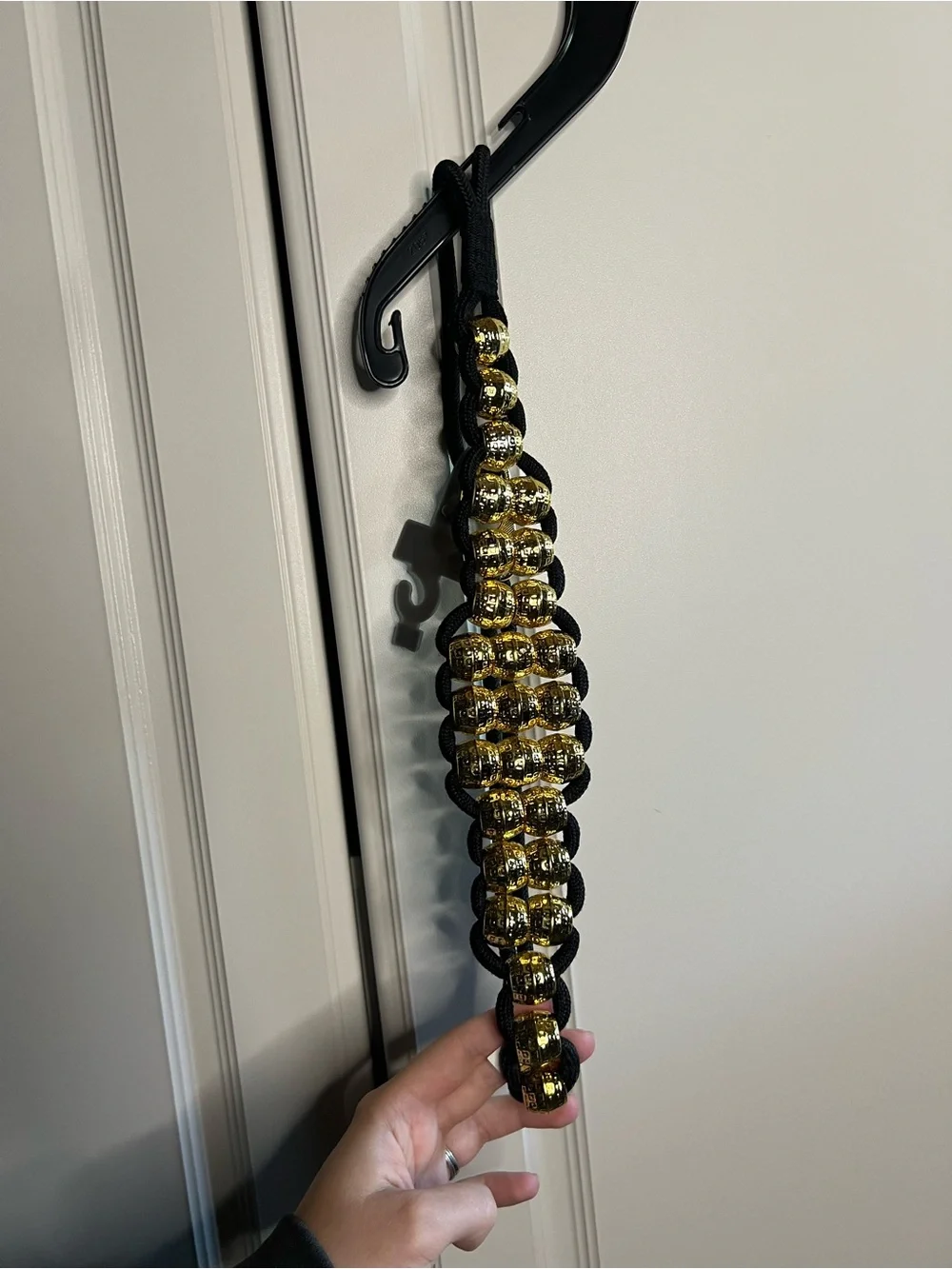 Vintage Ann Taylor 90s Black Braided Rope Gold Bead Belt Medium
